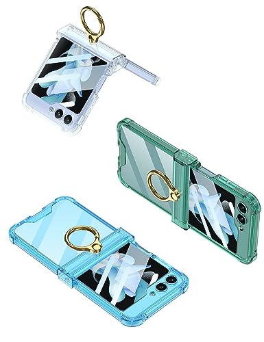 Image of BOUNCEBACK Transparent Shockproof Hinge Cover Ring Case for Samsung Galaxy Z Flip5 / Galaxy Flip 5 Case Cover - (Clear Blue | Rubber)