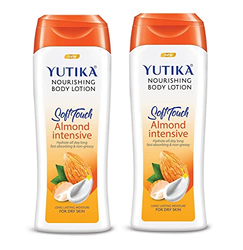 Image of Yuthika Soft Touch Almond Intensive Nourishing Body Lotion for Dry Skin, All-Day Hydration, Fast Absorbing & Non-Greasy, Long-Lasting Moisture, 300ml (Pack of 2)