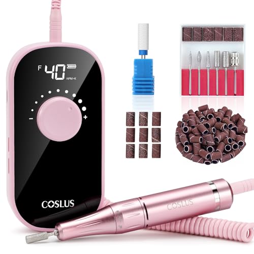 COSLUS Professional Rechargeable Electric Nail Drill 40000 RPM, Portable Nail File with Storage