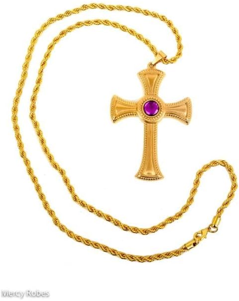 Pectoral Cross With 40" Chain Style Sbats002 (Gold-Purple)