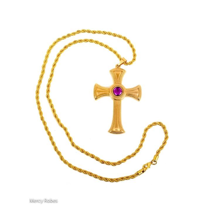 Pectoral Cross With 40" Chain Style Sbats002 (Gold-Purple)3