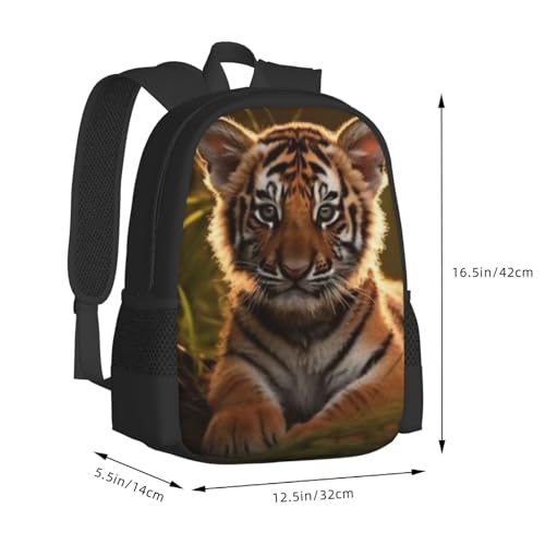 17 Inch Backpack for Majestic Tiger Relaxing at A Beautiful Waterfall Lightweight Adjustable Animal Backpacks with Mesh Side Pockets for Travel Outdoor Sports3