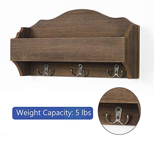 image for SEHERTIWY Mail Holder for Wall with Key Hooks Wooden Mail Sorter Lette