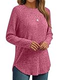 AUTOMET Womens Long Sleeve Shirts Fall Fashion Tops Crewneck Dressy Sweaters Tunic Winter Clothes Casual Outfits Rose M