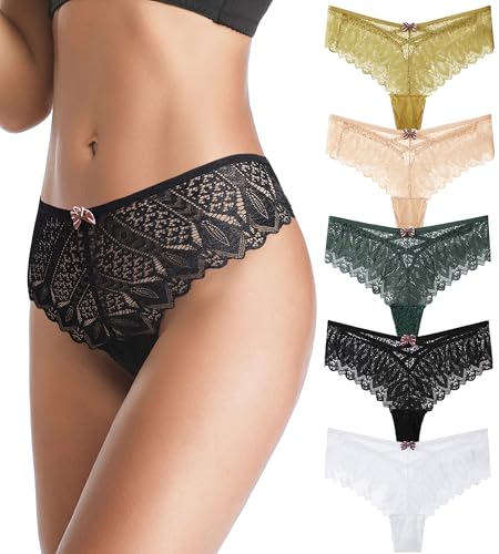 Image of ANNYISON Women's Thongs, T Back Low Waist See Through Panties Cotton Seamless Lace Thongs for Women