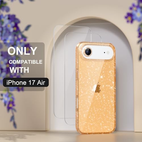 Coque iPhone 17 Air transparente pailletée dorée avec verres trempés