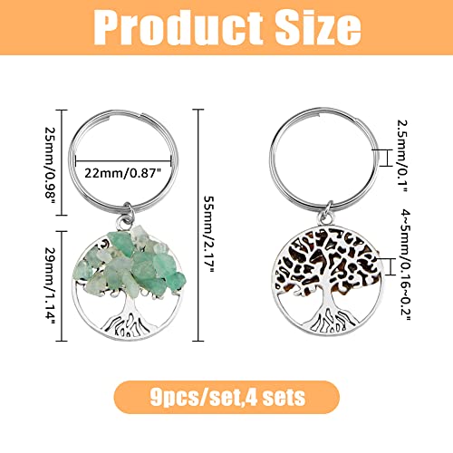 SUPERFINDINGS 36Pcs 9 Styles Tree of Life Keychain Natural Crystal Stones Handmade DIY Keychain Charm Pendant Gemstones Key Chain Charm for Handmade DIY Bag Charms Keyring - Image 2