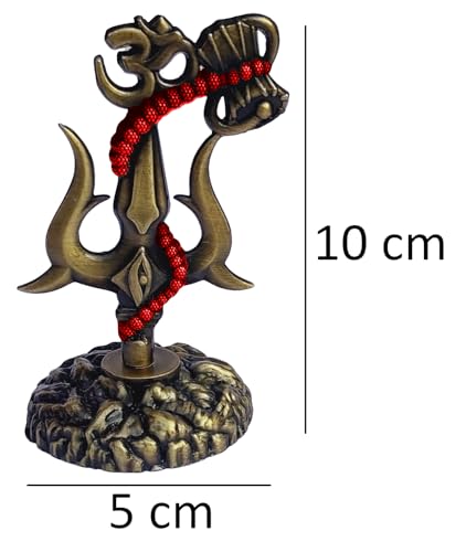 Image of Shivji Trishul Damru and Aum Idol for Mandir, Car Dashboard Statue Metal Showpiece for Pooja Room Home Decor, 10 cm, Antique Brown