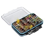Veesper 64pcs Dry Flies Bass Salmon Trouts Flies Nymph and Streamer Fly Fishing Kit Waterproof Fly Box for Trout Fishing ..