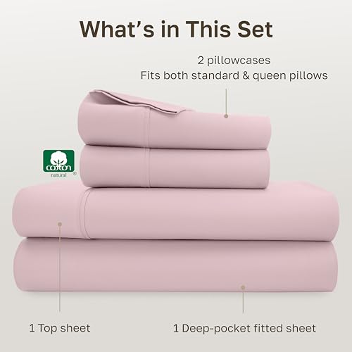 California Design Den Soft Queen Size 100% Cotton Sheet Sets, 400 Thread Count Good Housekeeping Award Winner, Silky Smooth Sateen Weave with Deep Pockets, Durable Queen Bed Sheet Set - Pink - Thumbnail 4