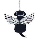 Velasyart Stained Glass Rainbow Wing Angel Dog Memorial Gift for Loss of Dog Bereavement (Black)