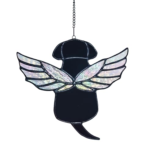 Velasyart Stained Glass Rainbow Wing Angel Dog Memorial Gift for Loss of Dog Bereavement (Black)