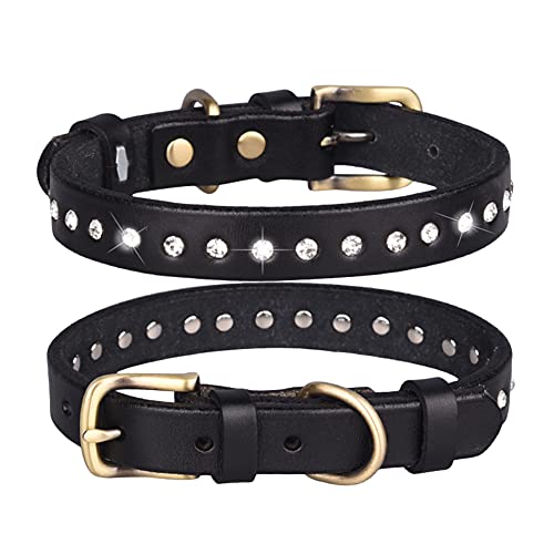 FUNAT Vintage Hundehalsband aus Rindsleder mit Strass