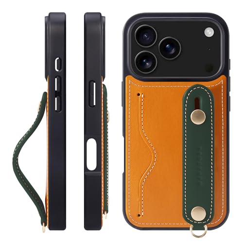 HANATORA for iPhone 17Pro �P�[�X �{�v �ϏՌ� �w�ʃx���g �X�g���b�v�����O �X�}�z�P�[�X �X�}�z �X�^���h�@�\ �l�b�N�X�g���b�v �t�� �C�^���A�����U�[ �M�t�g �I�����W+�O���[�� CGH-17Pro-Orange-GN