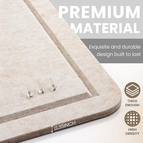 Bulletin Board, 35 X 17 inches Decorative Felt Cork Board Alternative with Pushpins, Foldable Felt Notice Pin Board Photo Display Board for Office Home School Wall (Oatmeal, 35x17 inches) - Image 3