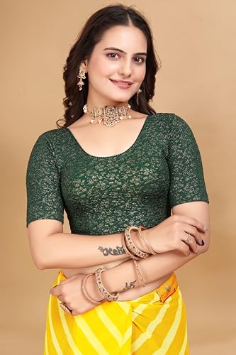 Image of SFT Women's Polycotton Readymade Saree Blouse with Round Neck Half Sleeves Solid Pattern Regular Fit Pull On Closure and Standard Length