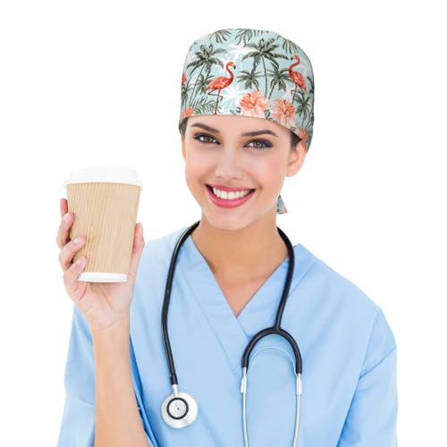 Image of Surgical Caps Men Women, Scrub Cap with Sweatband Adjustable | Tie Back Nurse Cap, Nursing Breathable Working Hat, Scrub Cap, Medical Hats