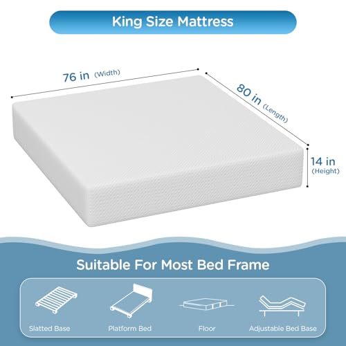 Image of PayLessHere | 14 Inch King Mattress | Medium Firm Base Foam Mattress