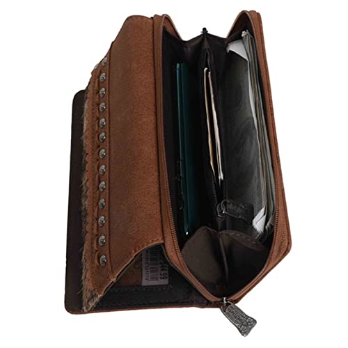 Montana West Womens Leather Wallet Clutch Western Tooled Studded W Hair(Coffee Whipstitched Trinity Ranch Leather) #TOP5