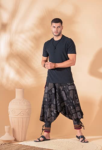 Image of The Veshti Company Hipie Harem Pants for Men Cotton Low Crotch Printed Baggy Bohemian Yoga Pajama Pant (Regular Fit)