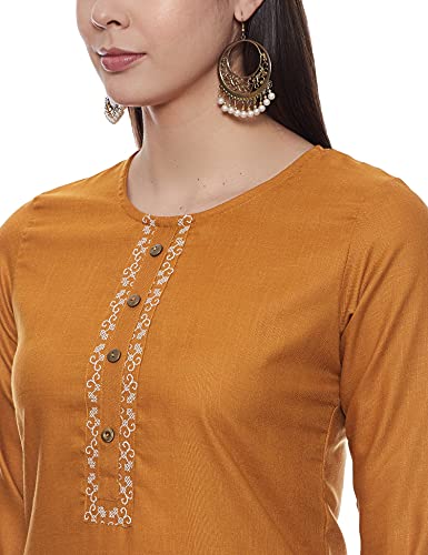 Image of Shiv Textiles Women's Cotton Regular Fit Fashion Kurti (Nikall Gold M)