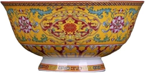 Cuenco de porcelana antiguo, Cuencos cerámica, 15,6 cm,14 pulgadas arroz Jingdezhen Hueso China pie alto comer sopa Diámetro, 7,8 Amarillo