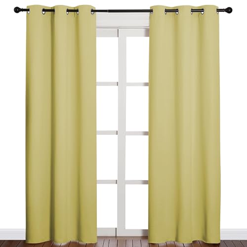 Image of NICETOWN 84 inches Blackout Curtains for Office and Theater, Thermal Insulated Solid Grommet Drapes for Living Room (Paler Yellow, 1 Pair, 42 inches Wide)