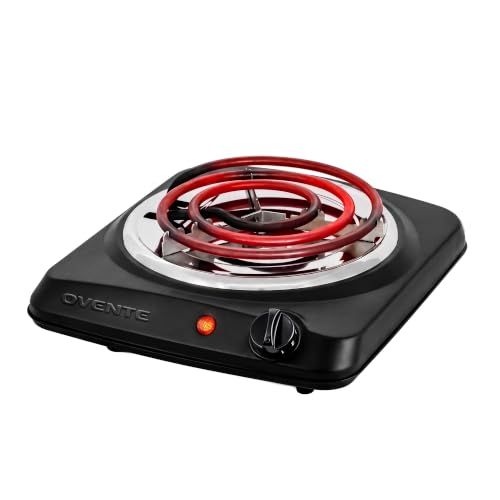 OVENTE Electric Hot Plate, 1000W Single Burner, 6-Inch Coil, Black BGC101B