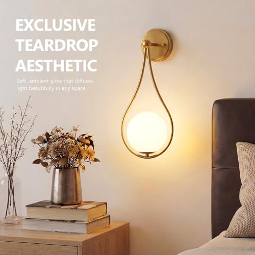 Image of Mid-Century Wall Sconces Set of 2 Gold | Modern Globe Wall Lighting Indoor Hardwired Wall Lights for Hallway Office Porch Bedroom Living Room Stairway