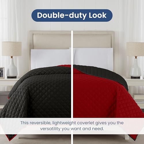 Image of Martex Reversible Coverlet, Full Queen, Ebony /Red | Lightweight, Durable, Soft, Easy Care, Reversible
