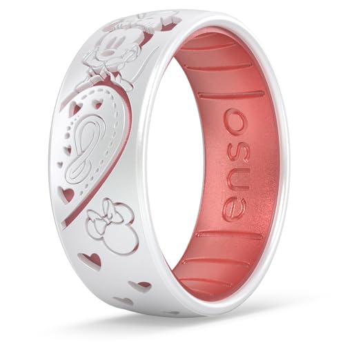 Enso Rings Etched Disney Collection - Classic Dualtone Silicone Ring - Mickey and Minnie - Minnie Inseparable - Pearl/Pink Diamond - Size 8