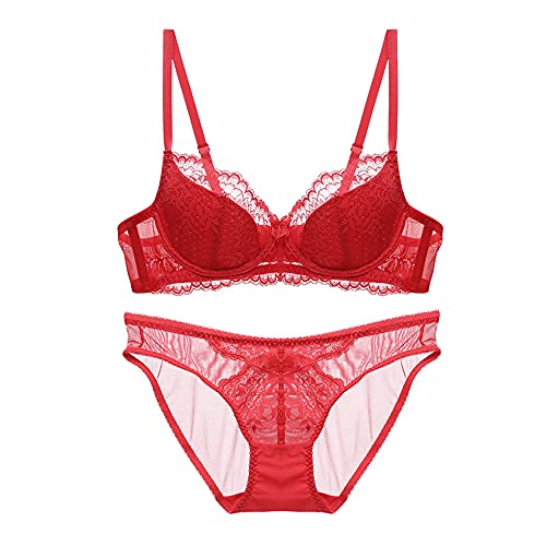 Soutien-gorge push-up à armatures et culotte dentelle pour femme rouge 90C