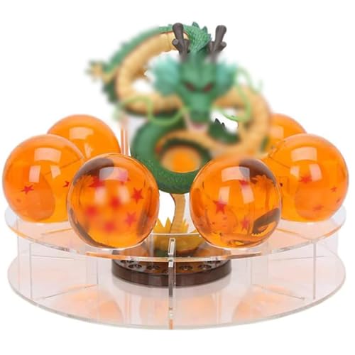 Mysika Resin Shenron Figure Dragon Shenlong Statue Set + 3.6cm Crystal Balls + Shelf with Gift Box for Business Halloween Christmas Holiday and Birthday Home Decoration