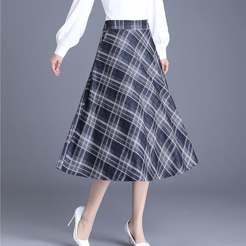 Long Plaid Wool Skirt for Womens Winter Fall Warm High Elastic Waist A line Flared Pleated Wool Tartan Skirts3