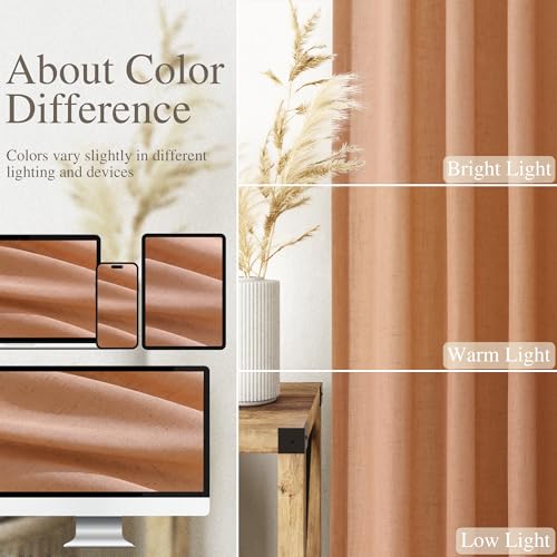 Image of Nanspring Peach Quartz Curtains 84 Inch Long 2 Panels Set Back Tab Rod Pocket Linen Blend Light Filtering Semi Sheer Boho Style Curtain Textured Curtain for Cozy Bedroom and Living Room Decor 52x84