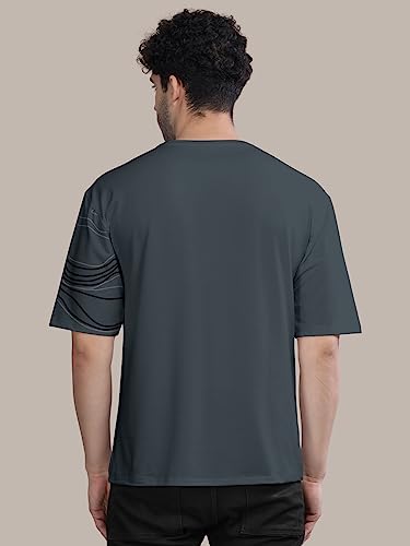 Image of BULLMER Peach Trendy Front Printed oversized Round Neck T-shirt for men