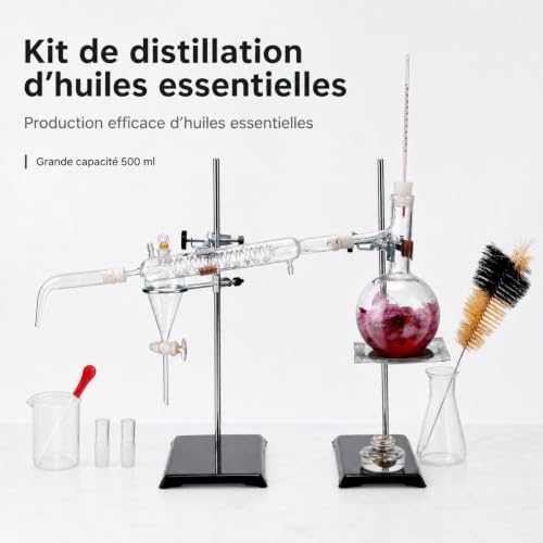 Kit de distillation pour huiles essentielles, appareil de distillation en verre, ensemble de 28 pièces pour laboratoire et usage domestique – vue 6