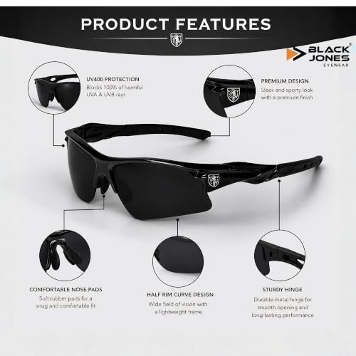 Image of Black Jones Sports Sunglasses for men and women Cycling Mountain Travelling Cricket Trekking Baseball Fishing Cycling Running Golf Motorcycle Tac Glasses UV400