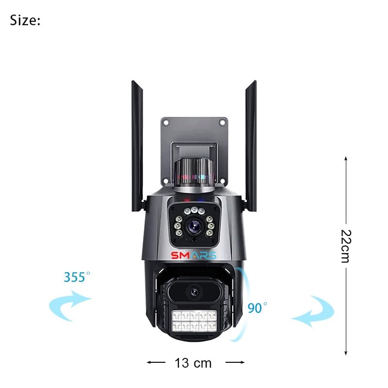 Image of smars 4+4MP Dual Lens 1920P UHD 4G SIM Based PTZ Security Camera | Pan Tilt Outdoor Indoor IP66 Level Waterproof CCTV Camera with Color Night Vision, Motion Detection