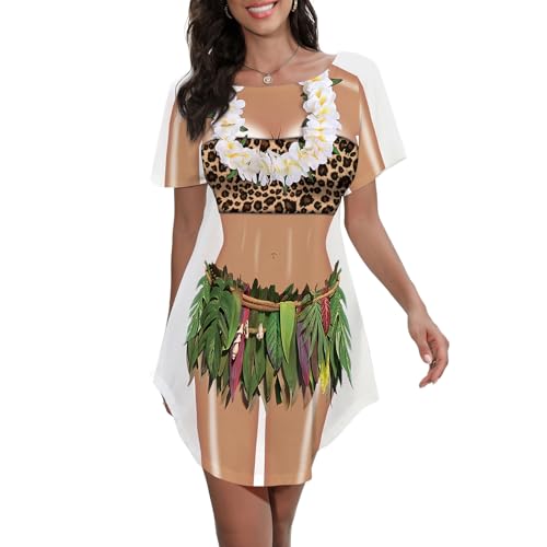 Seizesoul Womens Bikini Body Printed T Shirt Short Sleeve Beach Cover Up Luau Party Hawaiian Shirt
