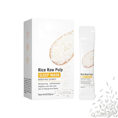 20pcs Rice Raw Pulp Sleep Mask Hydrating Moisturising Soothing Glowing Skin Portable Wash-Free Sleeping Mask Rice Mask for More Youthful and Radiant Skin