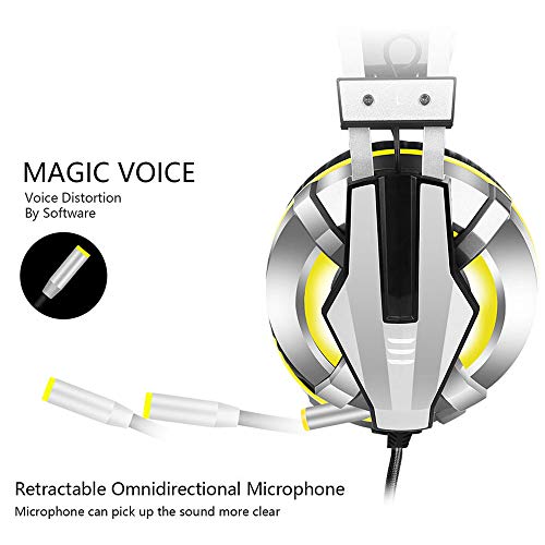 Gaming headset, hoofdgemonteerde gaming headset, met led-lampje & ruis annuleren microfoon, telescopische microfoon, 360 ° surround geluid, voor Xbox, PS4, pc,Yellow - Afbeelding 5