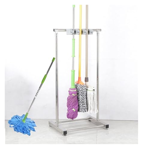 asdchZen Broom Mop Holder Stainless Steel Mop Rack Cleaning Supplies Organizer Garden Tool Storage Mop Drain Rack Can Put Wet Mop Umbrella Stand Hotel School Garage Orga,One Color,3 Slots