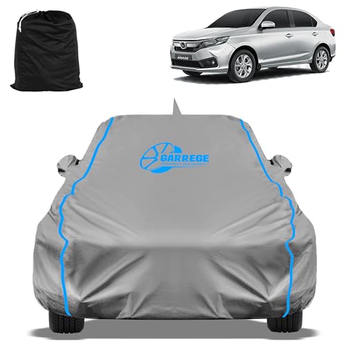 Image of Waterproof Car Cover Compatible with Honda Amaze Vx CVT Cover, All-Weather Protection, Soft Cotton Inner Lining, Mirror & Antenna Pockets, Adjustable Belt with Buckle & Elastic, (Grey)