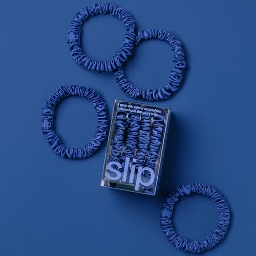 Image of Slip Silk Hair Ties - Skinny Silk Royal Blue Scrunchies, No Damage, No Crease, Anti-Breakage |100% Mulberry Silk | All Hair Types | Made with Proprietary Slipsilk | Set of 4