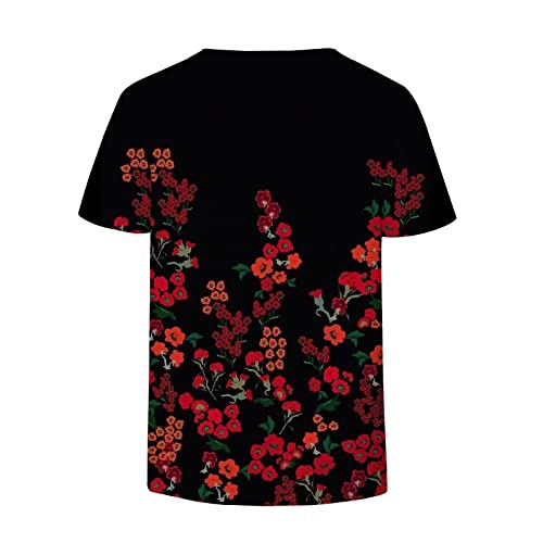 Camiseta feminina de algodão para outono e verão com estampa de manga curta e gola V para mulheres S