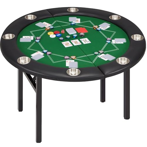 ECOTOUGE Round Poker Table Foldable 8 Players Texas Holdem Table Green