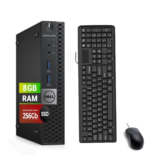 Dell OptiPlex 3040 Mini PC Ordinateur de Bureau, Intel Core i5-6500 3.2-3.6GHz, 8 Go RAM, SSD 256 Go, HDMi, Clavier QWERTY américain, Souris, USB WiFi,...