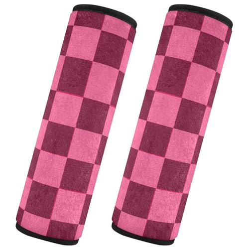 Image of Checkered Hot Pink Seat Belt Cover Pad 2 Pcs Soft Cute Seatbelt Covers Protector Support Head Neck Shoulder Strap for Car Seats High Chair Backpack for Adults Kids Women Men 10x7.7In 2 Pack