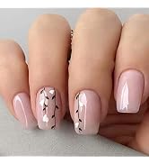 24Pcs Press on Nails Medium Design,Lucoffeoi 24pcs Acrylic Nails Fake Nails Round and Square Glue...